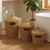 karteks® 3’lü İç İçe Geçebilen Büyük Plastik Rattan Hasır Sepet Seti-Dayanıklı Çok Amaçlı Ev,Banyo ve Mutfak Düzenleyici