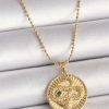 Mey İthalat® 316L Çelik Gold Renk Topçuk Zincir Yılan İşlemeli Zirkon Taş Detaylı Madalyon Model Kadın Kolye
