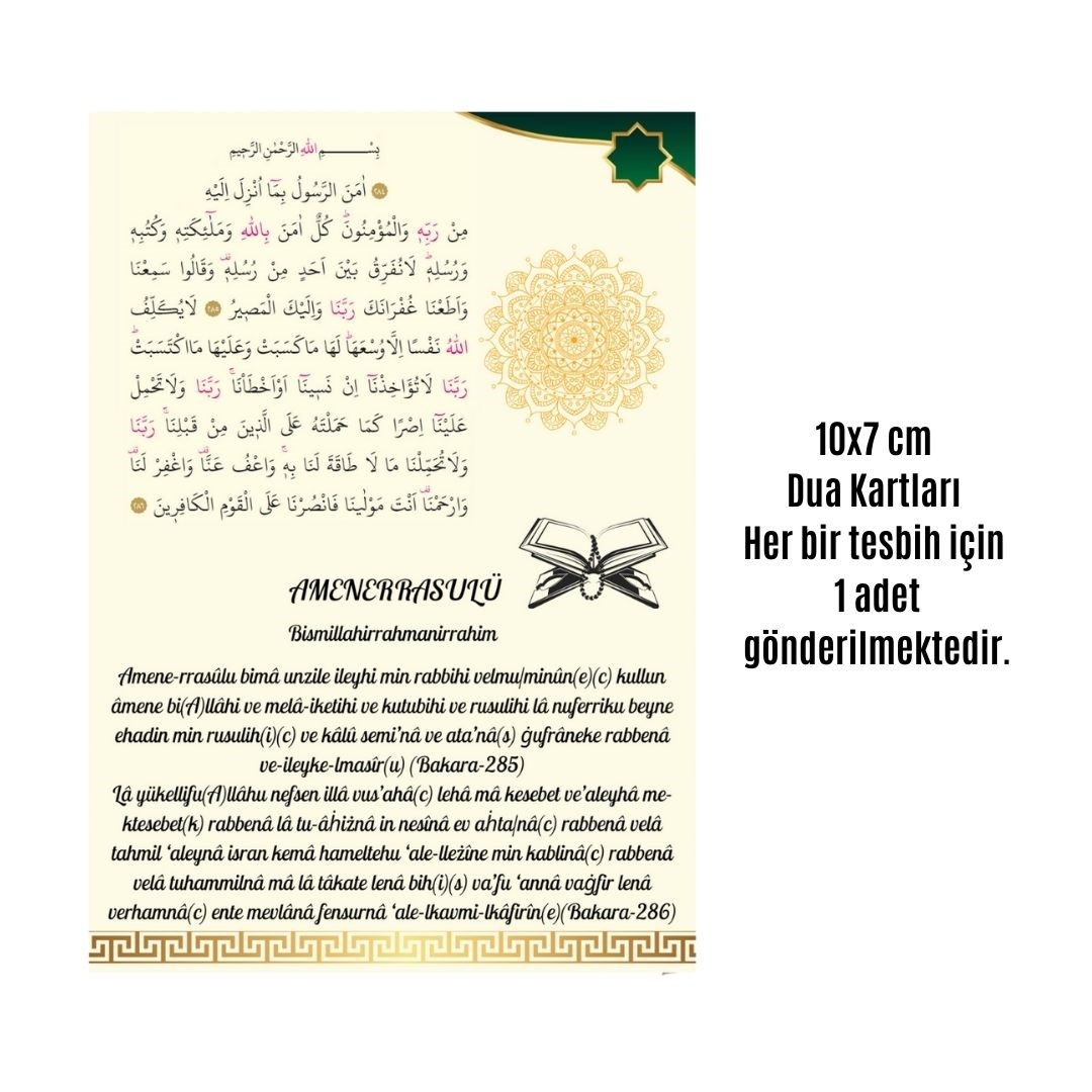 Namaz Tesbihi Vavlı 99'lu Cam İncili Amenerrasulü Dua Kartı İle Pembe Renk Hediyelik 10 Adet - Görsel 2